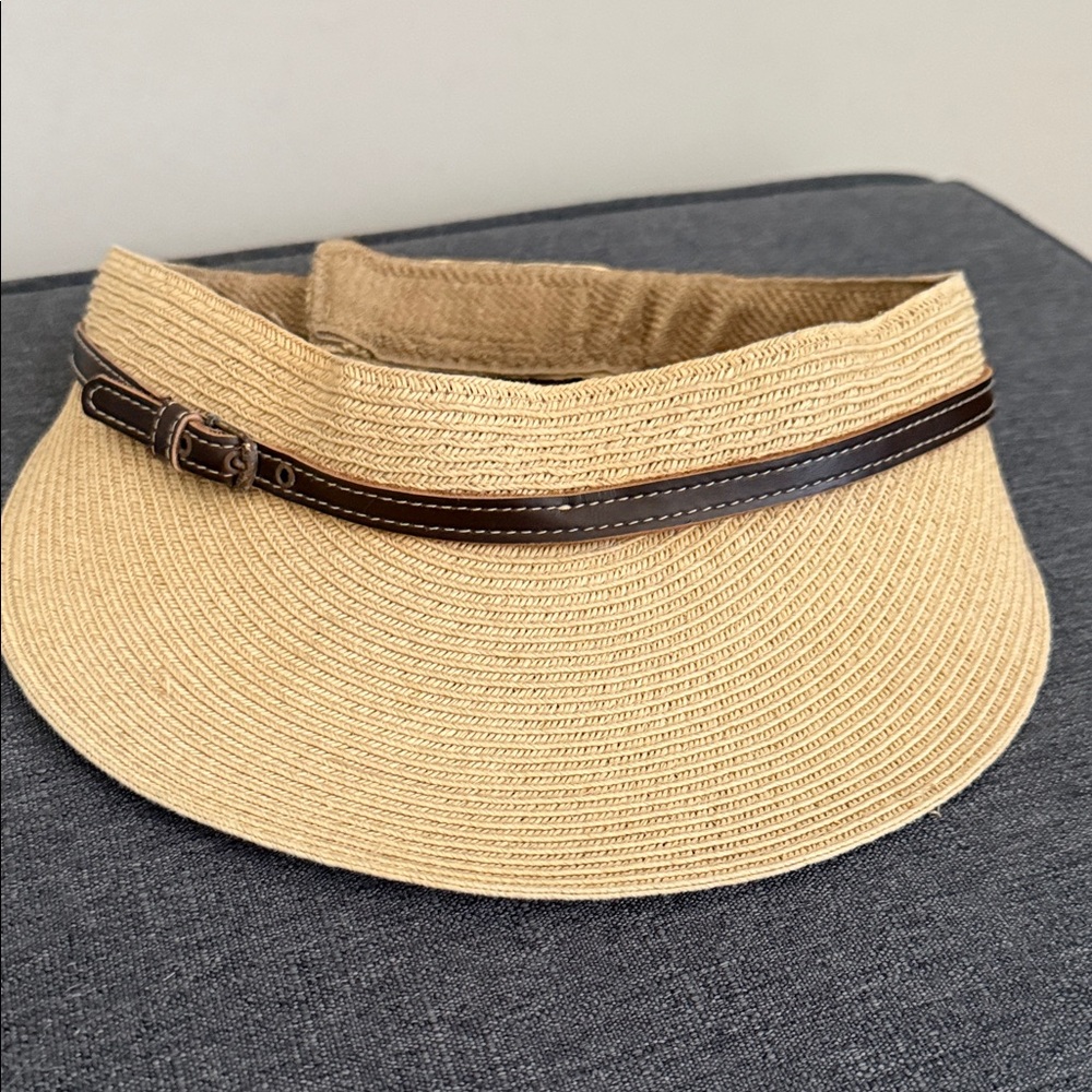 Nine West Tan Straw Visor with Dark Brown Band